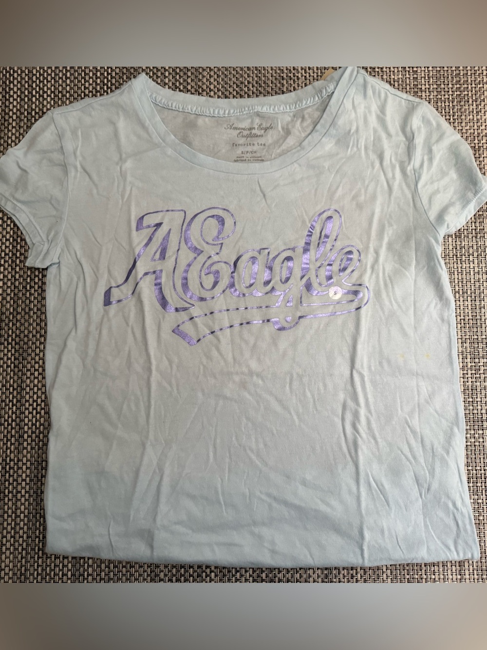 American Eagle Outfitters Light Blue Tee with Gray Ink Logo